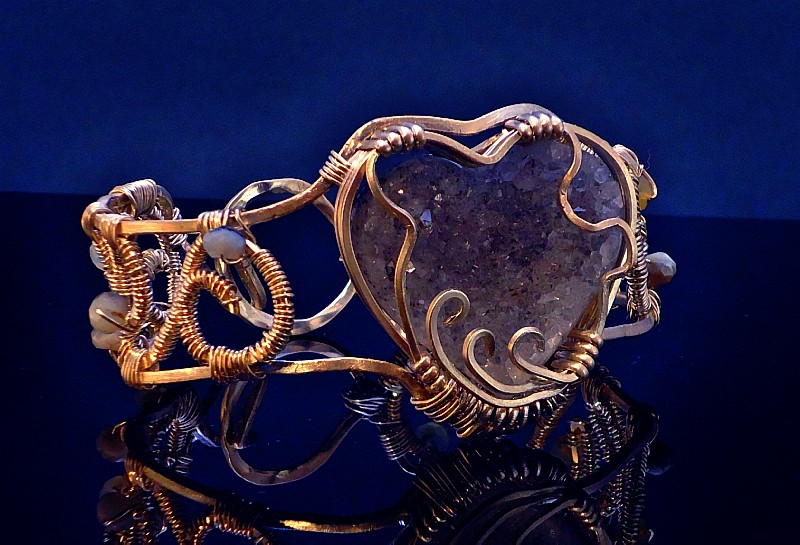 Sterling Silver, Heart Shaped Chalcedony Druzy and Peruvian Opal Handmade Cuff Bracelet 3 copy.JPG