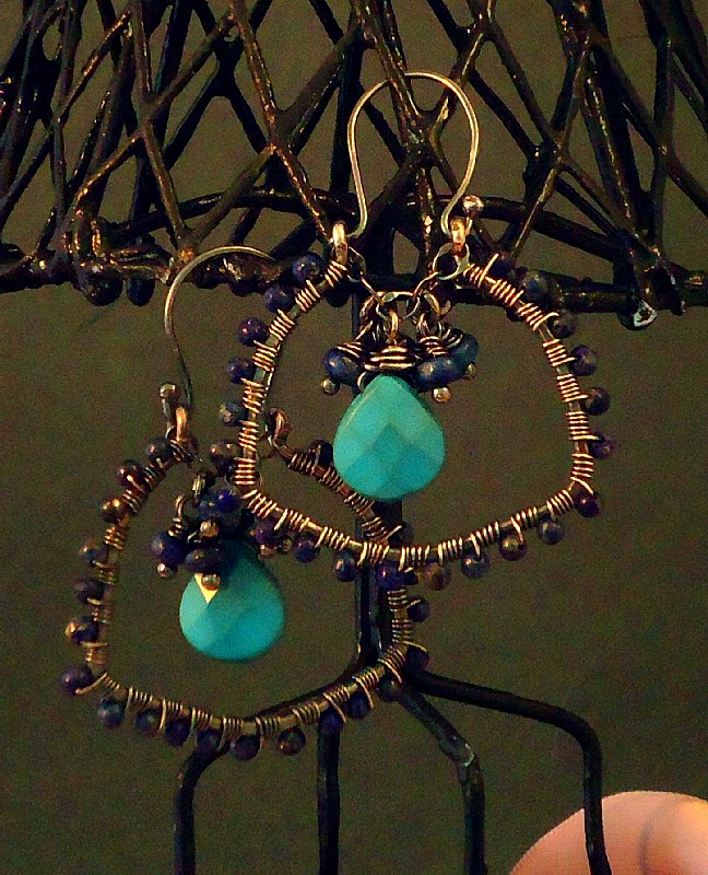 Oxidized Sterling Silver, Lapis Lazuli & Faceted Turquoise Briol