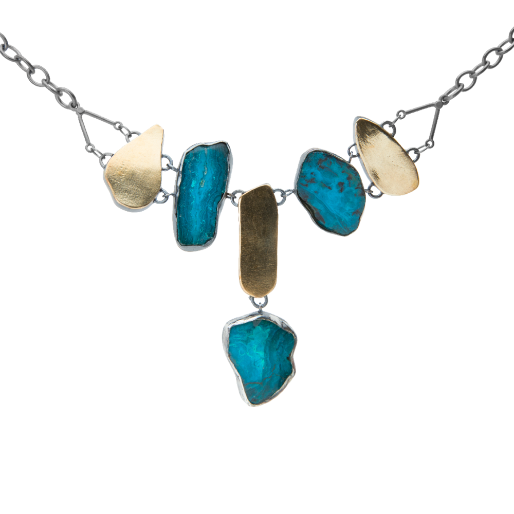 Chrysocolla Slice and 18K Gold Necklace - 111.png