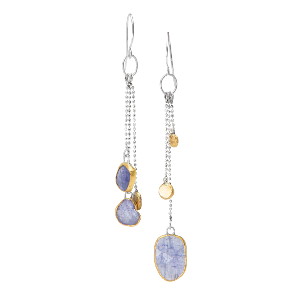 Silver and 24KYG Earrings with Tanzanite and Gold Dots - 9.png