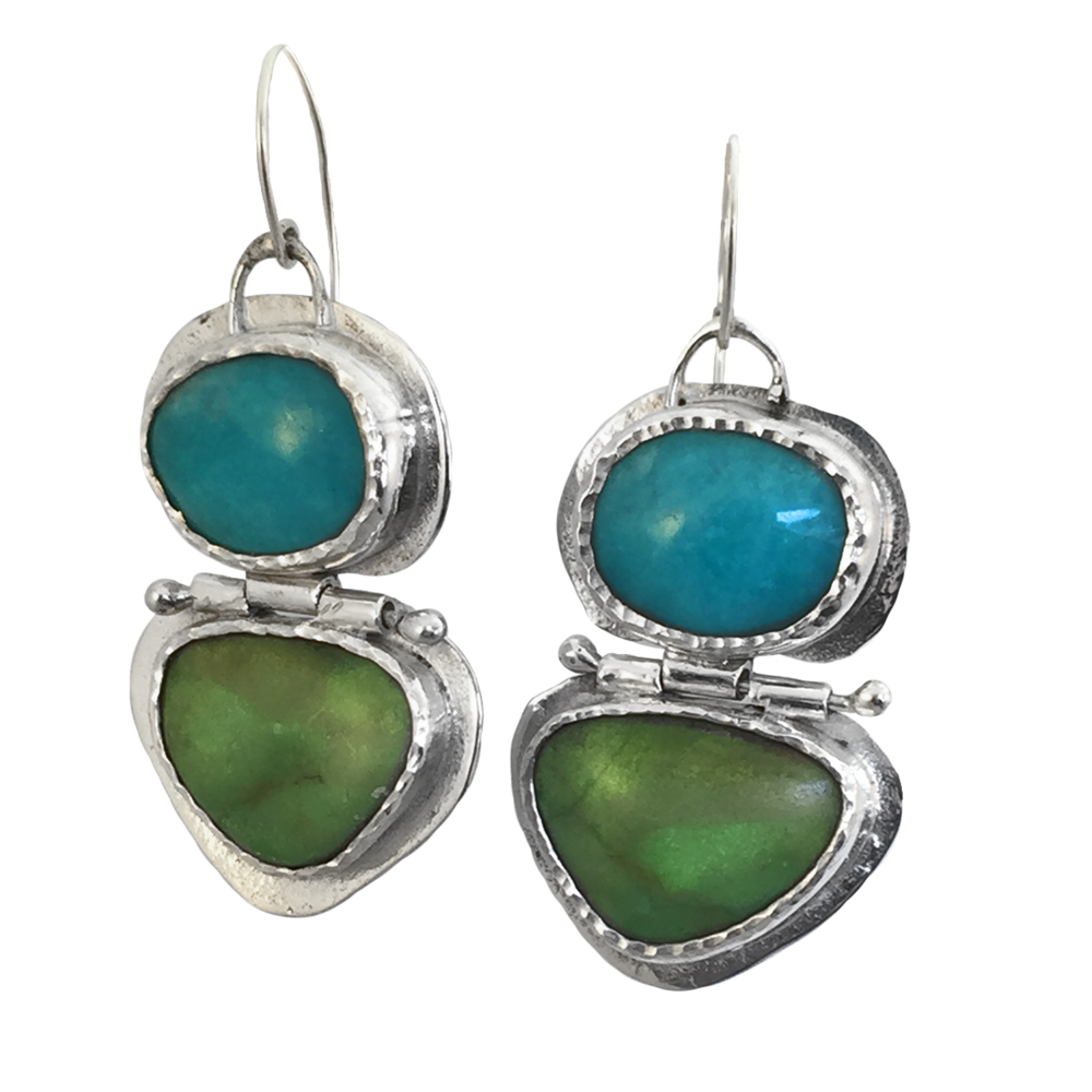SOUR Apple Gaspite and Puruvian Amazonite Hinge Earring - 2.png