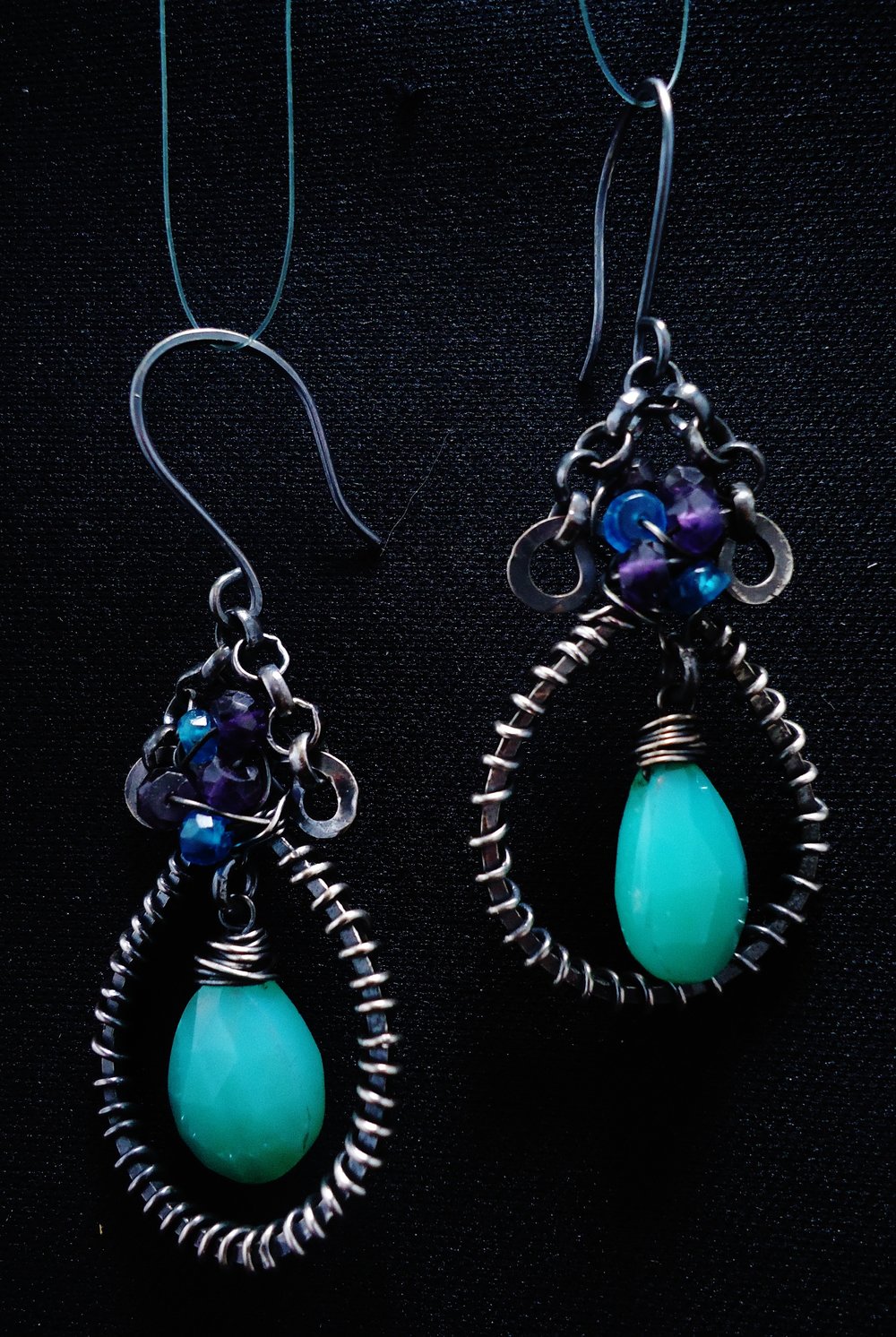 Oxidized Sterling Silver, Chrysoprase , African Amethyst & Tourm