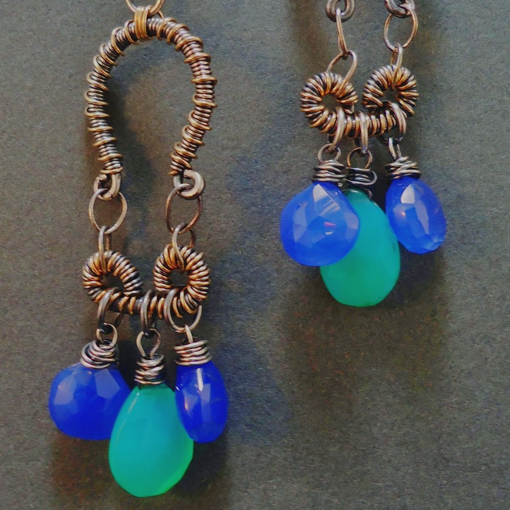 Trinetta Oxidized Sterling Silver, 14K Gold Fill & Chalcedony Earrings.jpg